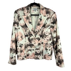 Priani Collection Vintage Floral Satin Blazer Jacket Size 14 Pink Brown